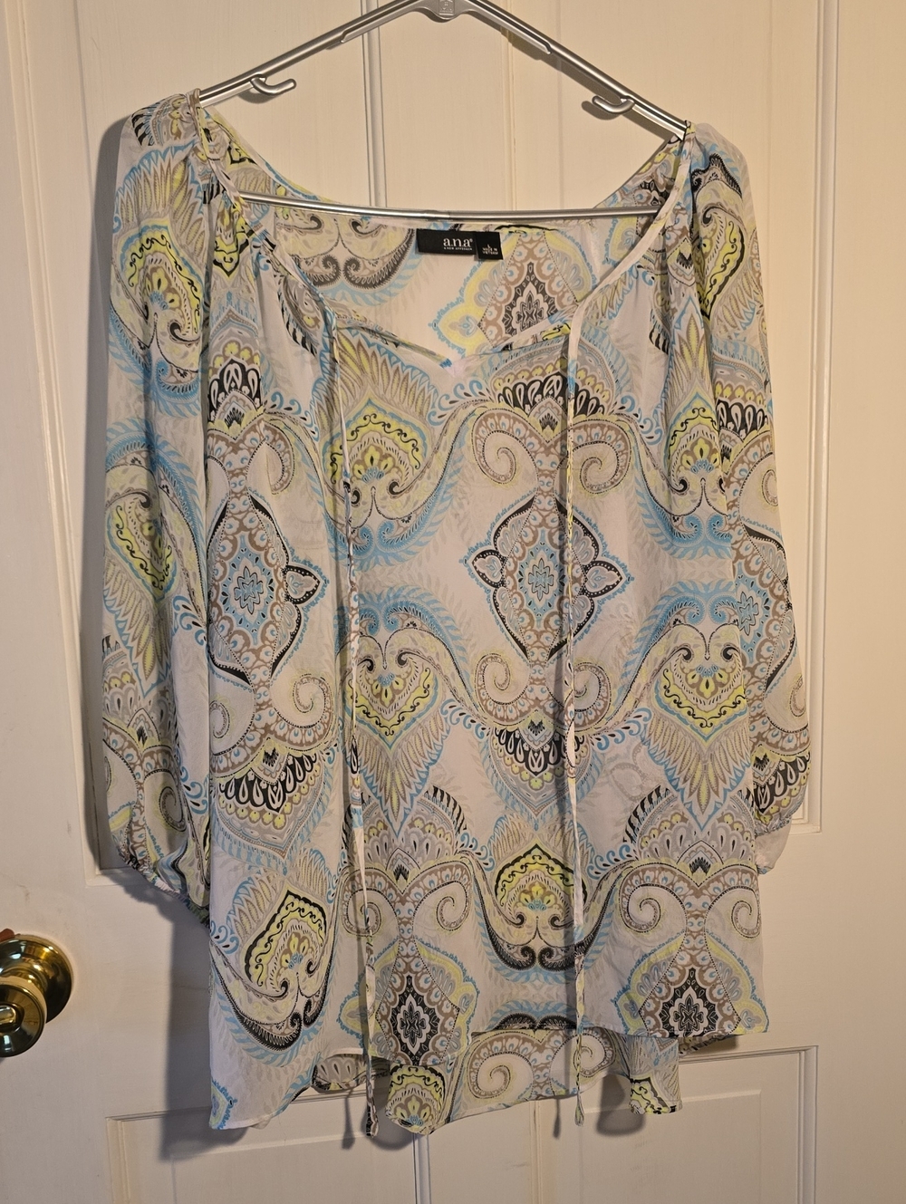 a.n.a White Paisley Peasant Blouse with Blue and Green Accents